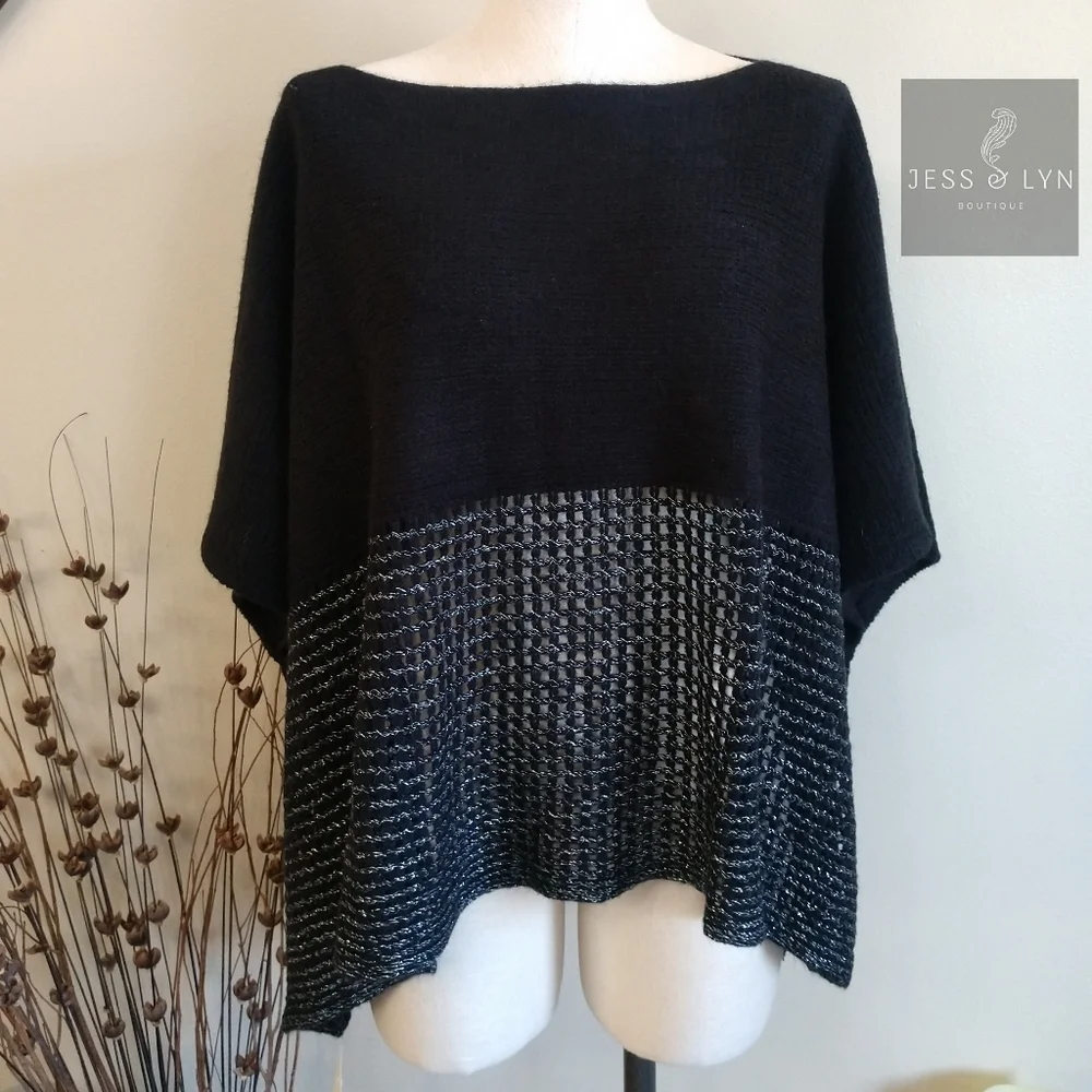 🆕RAYA- Black Oversized Two Tone Knit Sweater w/Wide Sleeves - Picture 3 of 12